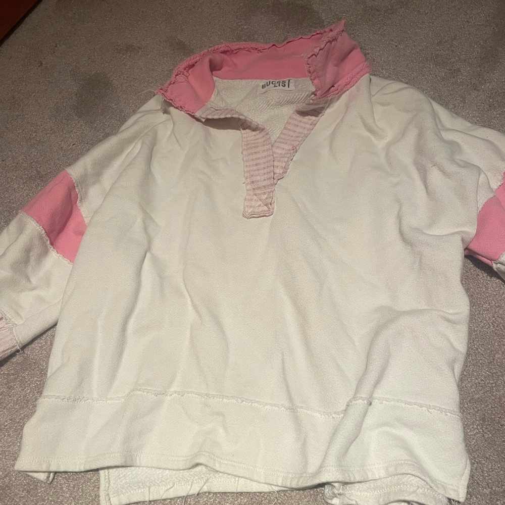 BucketList French Terry Color Block Tunic Top Pink & Whitr